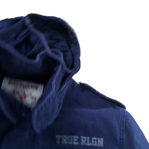 RARE True Religion Jacket Parka Military Jacket Blue Large - Picture 3 of 11